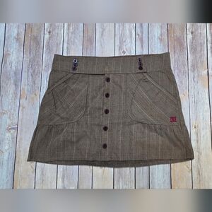 DC Plaid Brown Pink Accents Mini Skirt with Button Details